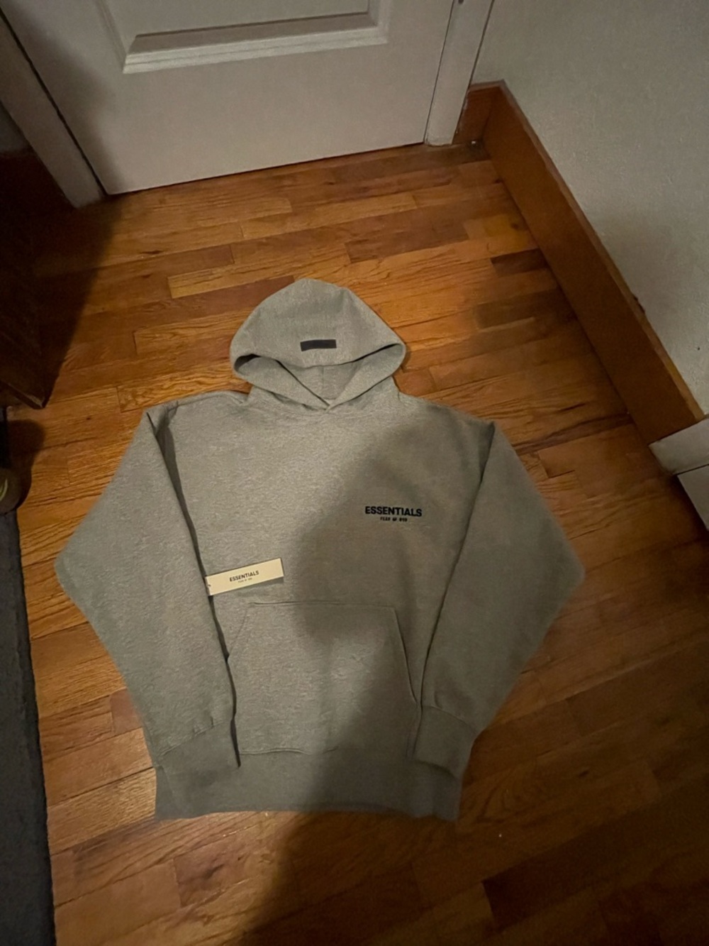 Essentials Heather Grey Pullover Hoodie with Logo Patch